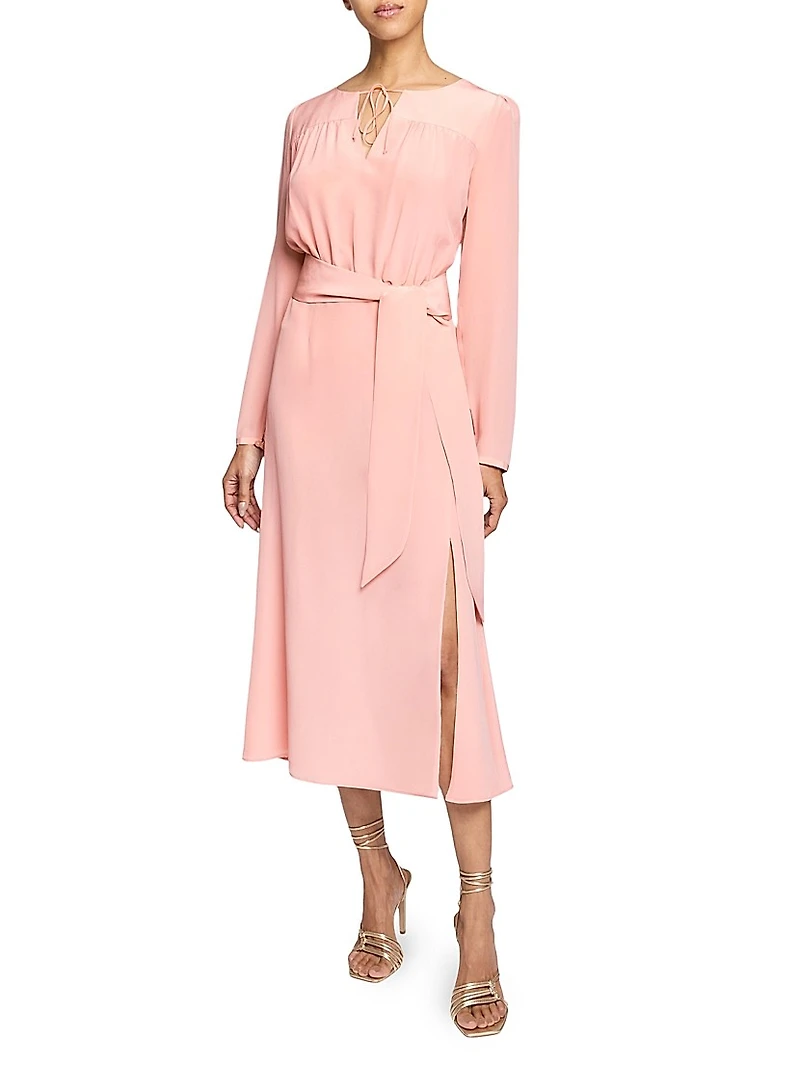 Tie Neck A-Line Midi-Dress