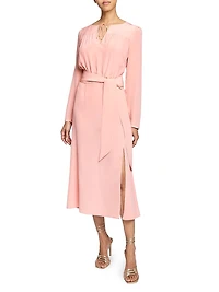 Tie Neck A-Line Midi-Dress