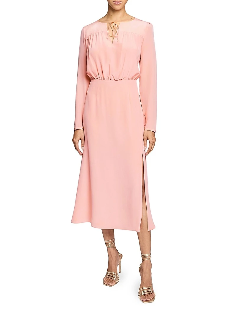 Tie Neck A-Line Midi-Dress