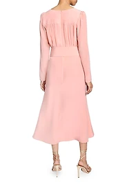 Tie Neck A-Line Midi-Dress