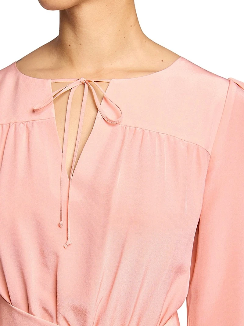 Tie Neck A-Line Midi-Dress