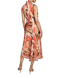 Nirva Printed Georgette Tie-Waist Midi-Dress
