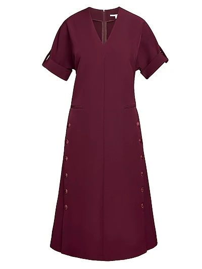 Linen-Blend A-Line Button Midi-Dress