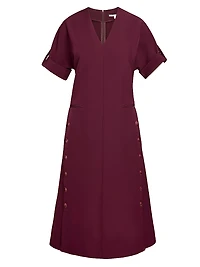 Linen-Blend A-Line Button Midi-Dress