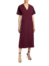 Linen-Blend A-Line Button Midi-Dress