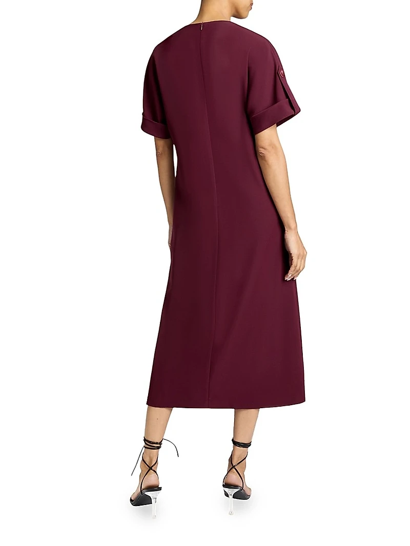 Linen-Blend A-Line Button Midi-Dress