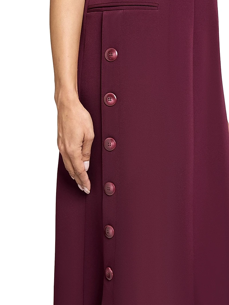 Linen-Blend A-Line Button Midi-Dress