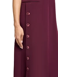 Linen-Blend A-Line Button Midi-Dress