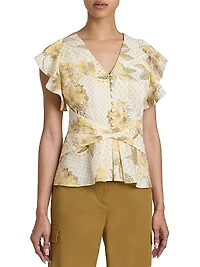 Floral Cotton Short-Sleeve Blouse
