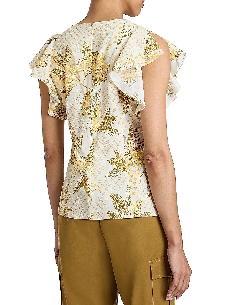 Floral Cotton Short-Sleeve Blouse