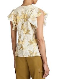 Floral Cotton Short-Sleeve Blouse