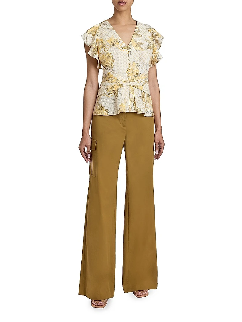 Floral Cotton Short-Sleeve Blouse