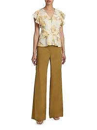 Floral Cotton Short-Sleeve Blouse
