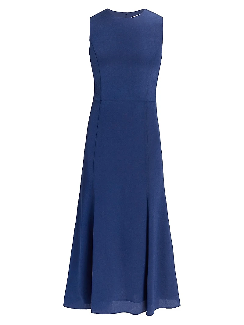 Silk Crêpe de Chine Fit & Flare Midi-Dress