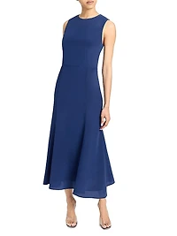 Silk Crêpe de Chine Fit & Flare Midi-Dress