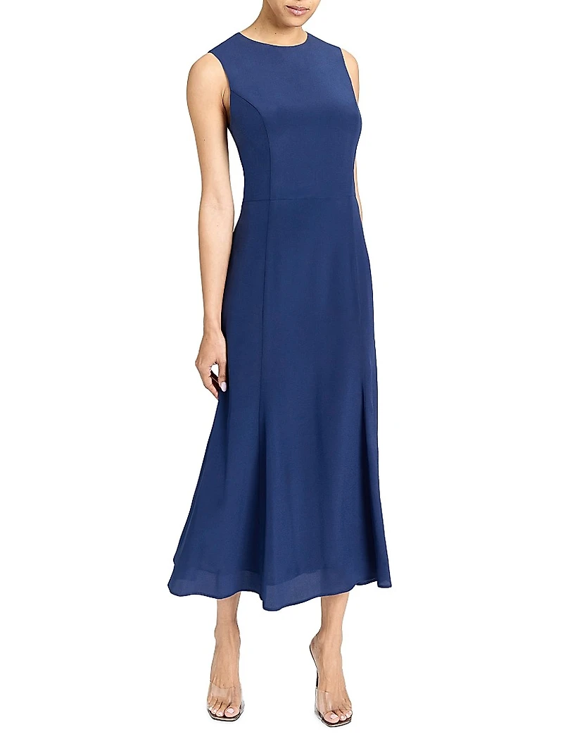 Silk Crêpe de Chine Fit & Flare Midi-Dress