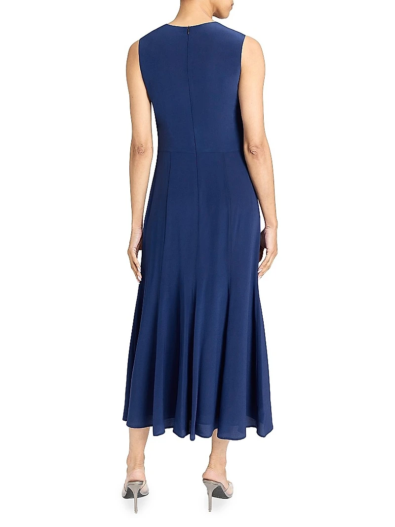 Silk Crêpe de Chine Fit & Flare Midi-Dress