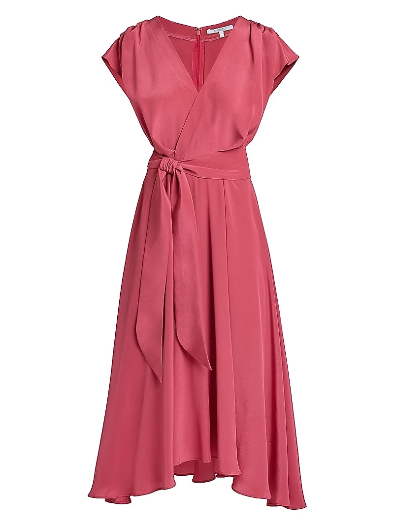 Silk Crêpe de Chine Faux Wrap Midi-Dress