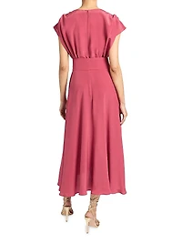 Silk Crêpe de Chine Faux Wrap Midi-Dress