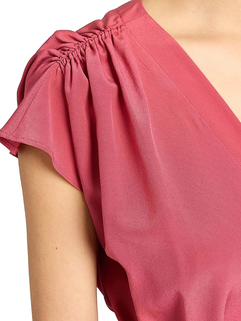 Silk Crêpe de Chine Faux Wrap Midi-Dress