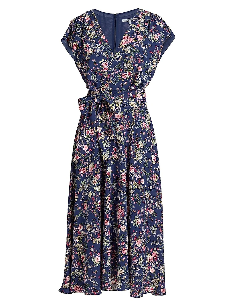 Floral Faux-Wrap Midi-Dress
