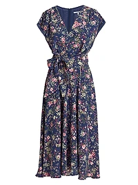 Floral Faux-Wrap Midi-Dress