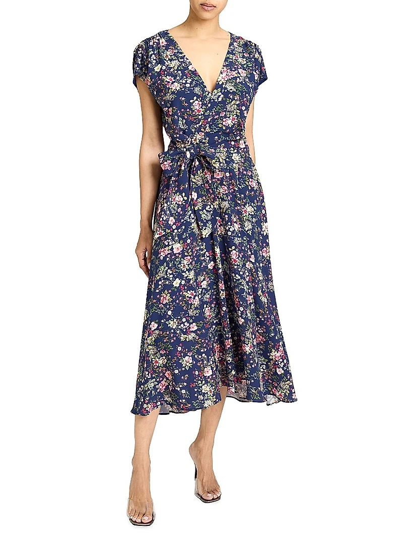 Floral Faux-Wrap Midi-Dress