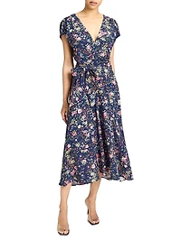 Floral Faux-Wrap Midi-Dress