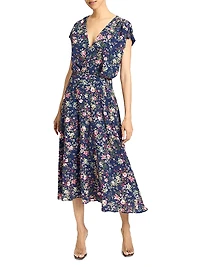 Floral Faux-Wrap Midi-Dress