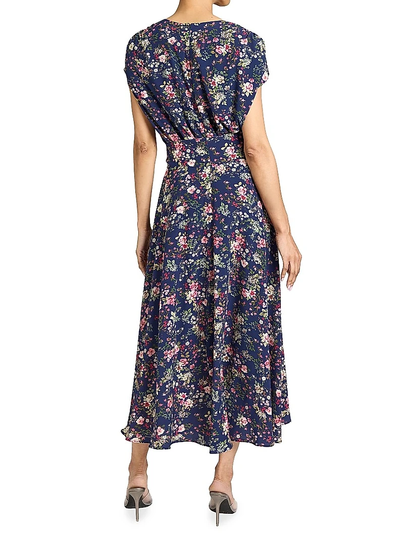 Floral Faux-Wrap Midi-Dress