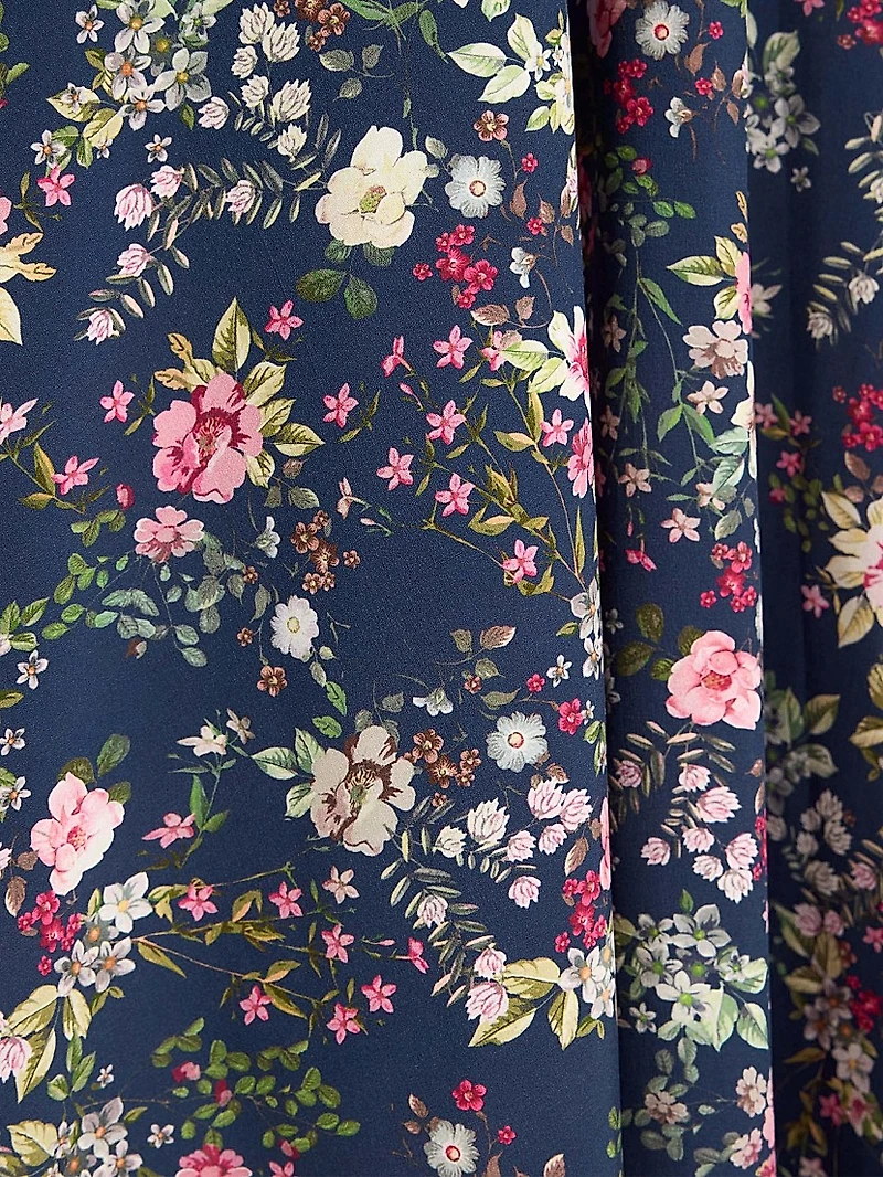 Floral Faux-Wrap Midi-Dress