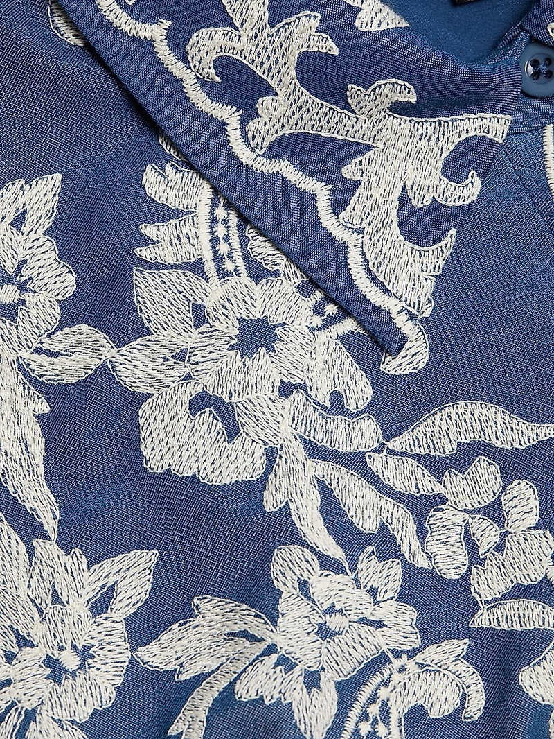 Embroidered Chambray Crop Long-Sleeve Shirt