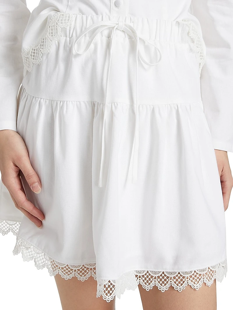 Tiered A-Line Drawstring Miniskirt