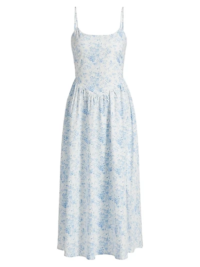 Toile Basque-Waist Midi-Dress