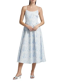 Toile Basque-Waist Midi-Dress