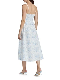 Toile Basque-Waist Midi-Dress
