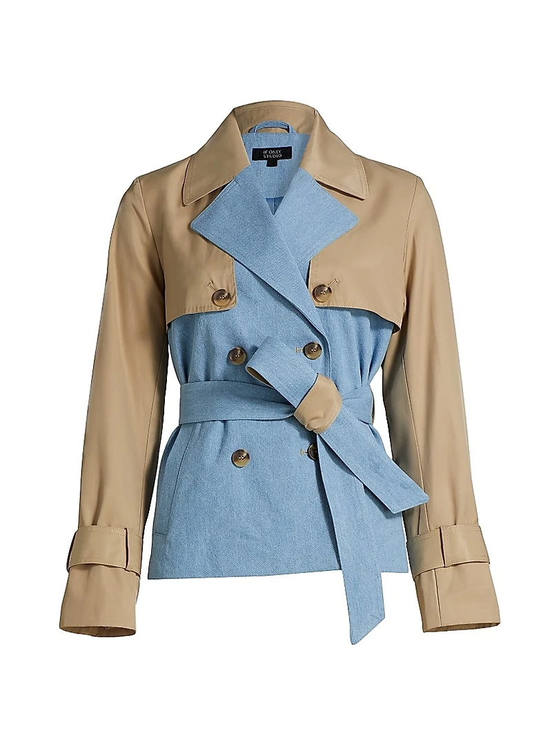 Mixed Media Crop Trench Coat