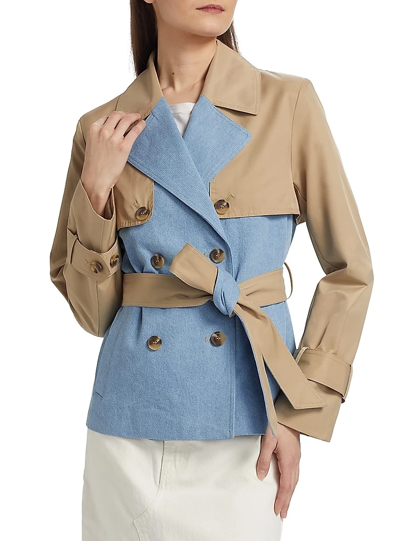 Mixed Media Crop Trench Coat