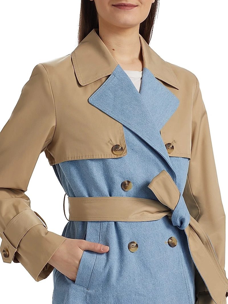 Mixed Media Crop Trench Coat