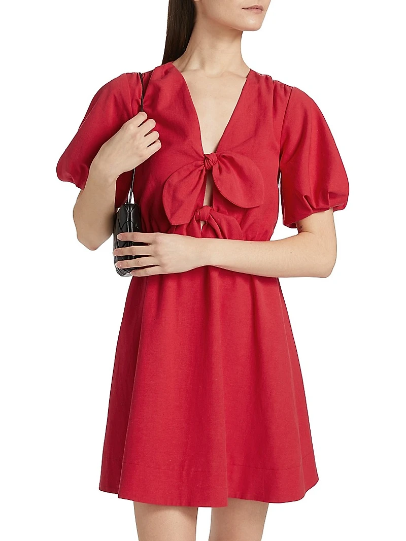 Bow-Front Puff-Sleeve Minidress