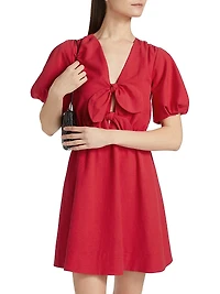 Bow-Front Puff-Sleeve Minidress