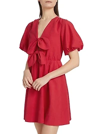Bow-Front Puff-Sleeve Minidress