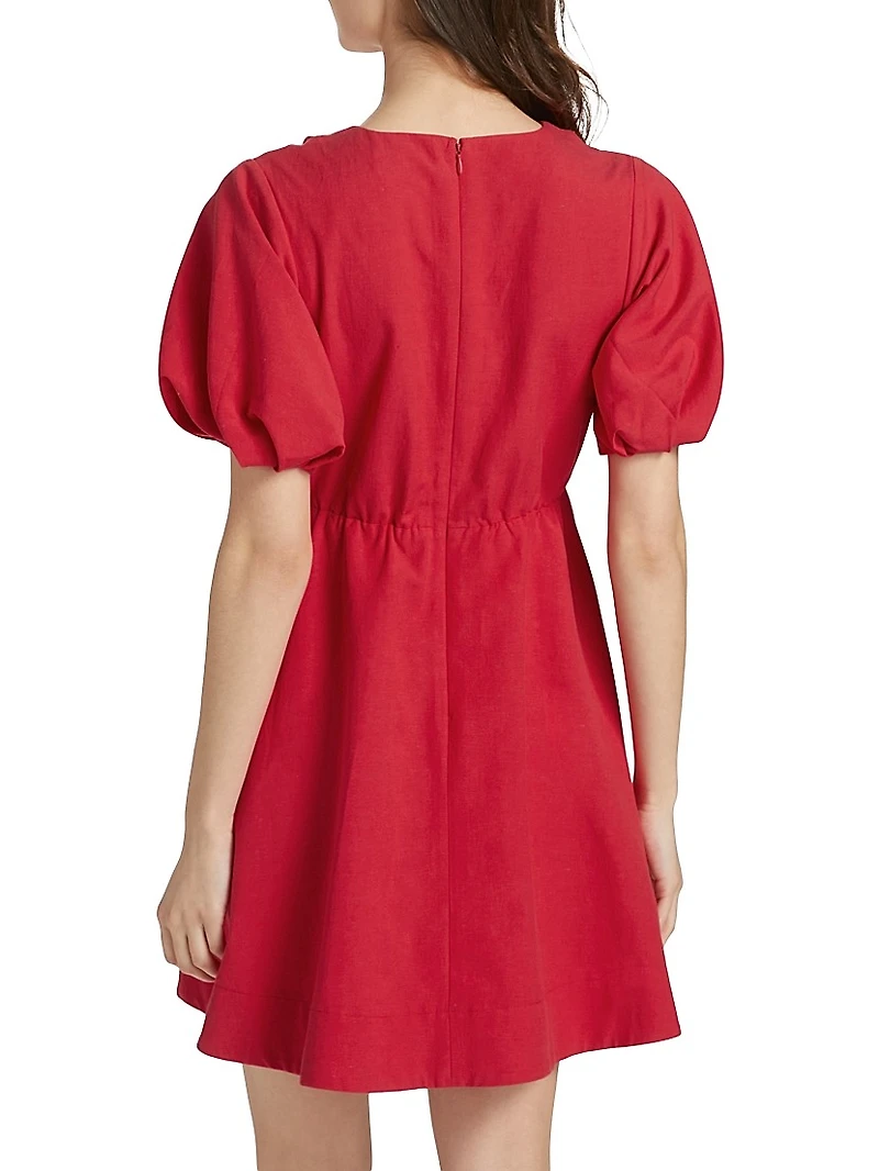 Bow-Front Puff-Sleeve Minidress