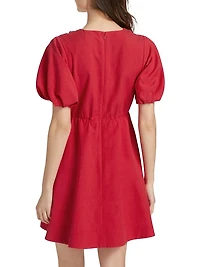 Bow-Front Puff-Sleeve Minidress