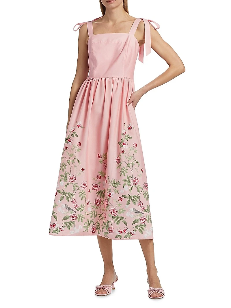 Floral Stretch Cotton Midi-Dress