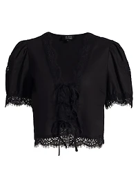 Lace-Trim Puff-Sleeve Shirt
