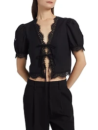 Lace-Trim Puff-Sleeve Shirt