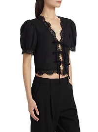 Lace-Trim Puff-Sleeve Shirt