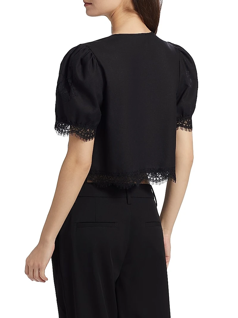 Lace-Trim Puff-Sleeve Shirt