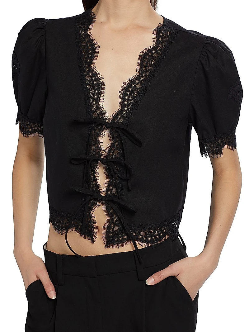 Lace-Trim Puff-Sleeve Shirt